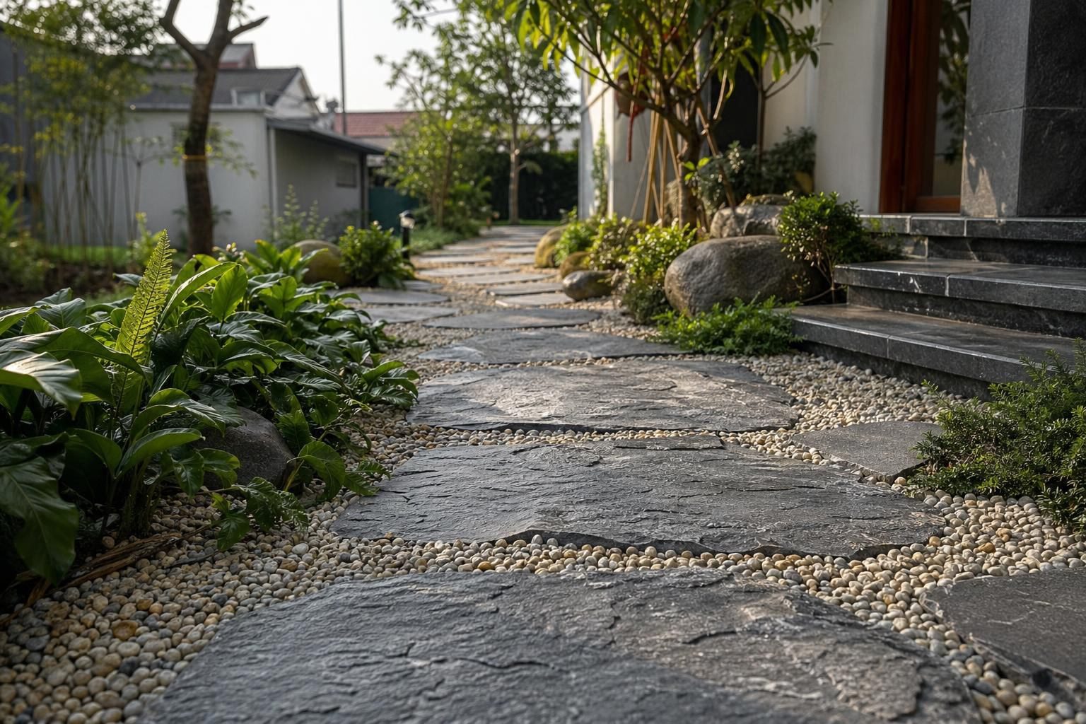 Vật Liệu Lát Sân Vườn Bằng Đá Tự Nhiên Và Sỏi Cho Lối Đi