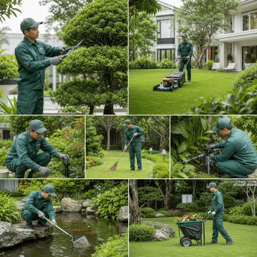 Cắt Tỉa Cây Xanh Và Chăm Sóc Thảm Cỏ Trong Sân Vườn Gia Đình