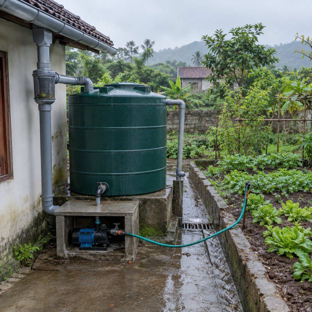 Sơ đồ thu gom và tận dụng nước mưa tưới sân vườn