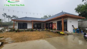 Công trình sân vườn tại Hòa Bình trong giai đoạn hoàn thiện cảnh quan