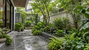 Sân vườn ít nắng trong nhà phố miền Bắc